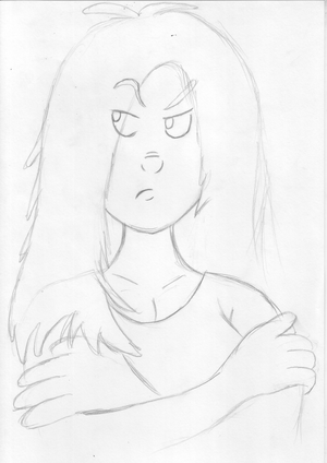 Dibujo de una chica rubia enfadada.