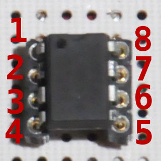 Numeración de las patillas del microcontrolador.