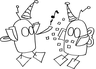 Dibujo de unos robotitos que están celebrando una fiesta.