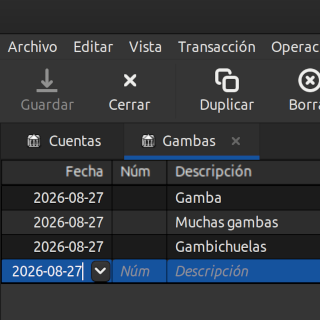 Captura de Gnucash con colores del tema y alternancia de
     colores en los registros.